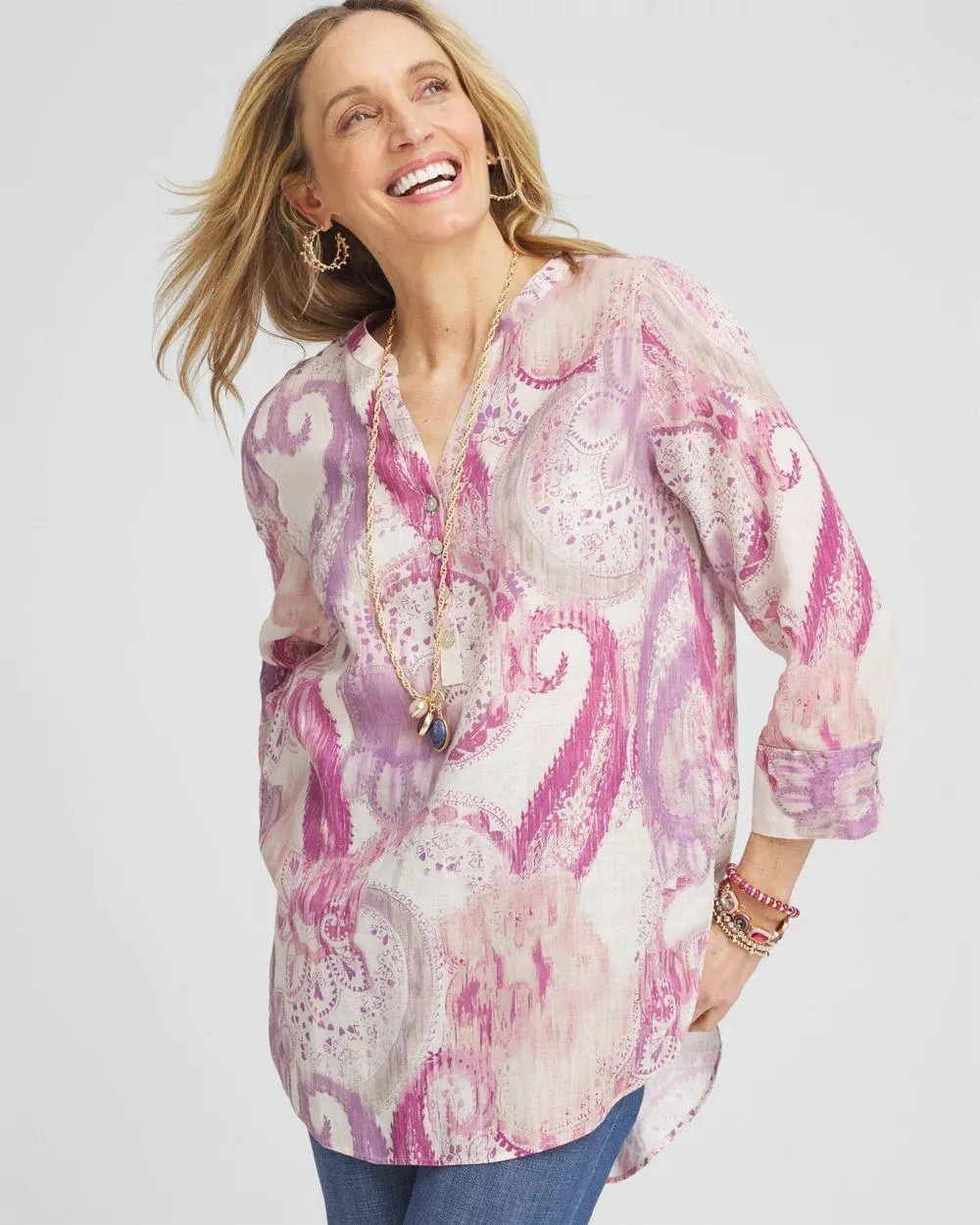 No Iron ™ Multi Paisley Linen Tunic