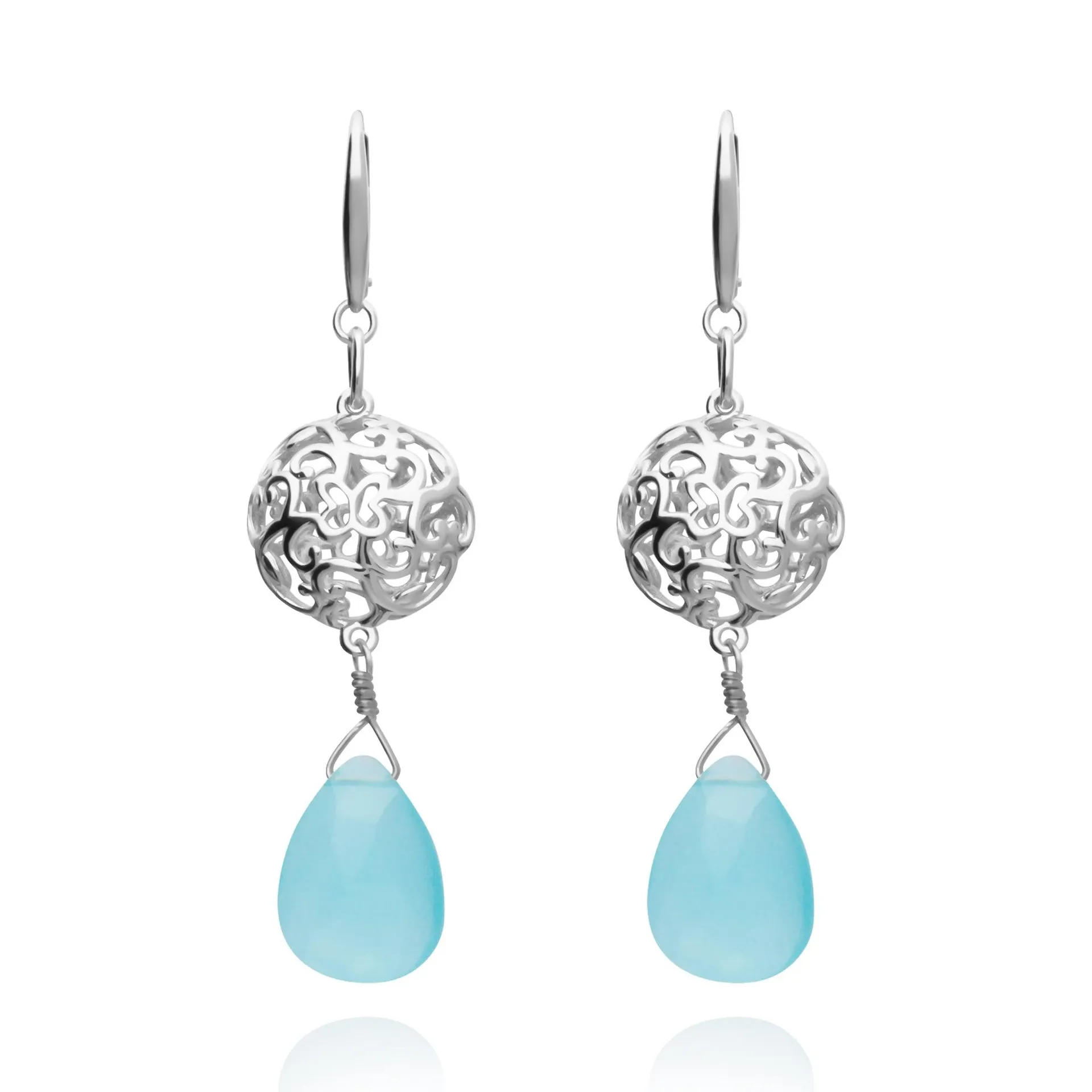 Aretes Mujer Plata 925 Elia Esfera Calcedonia