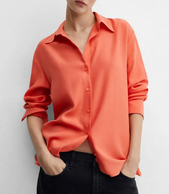 Camisa lisa de manga larga Mujer