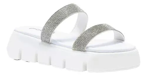 Sandalias Blancas Dama Plataforma Brillos Mujer Sara Fareli