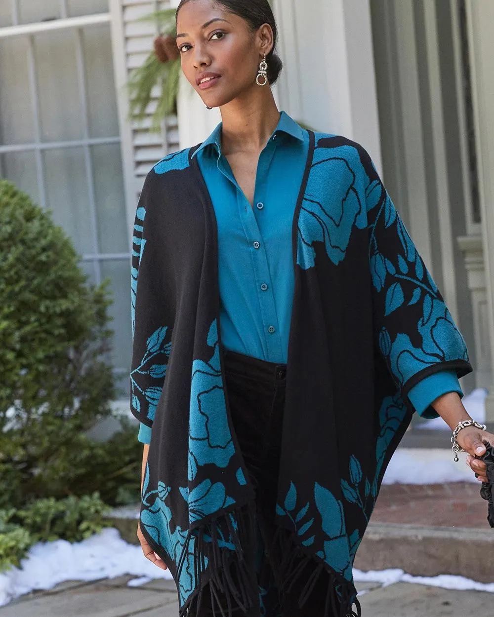 Cashmere Blend Fringe Ruana