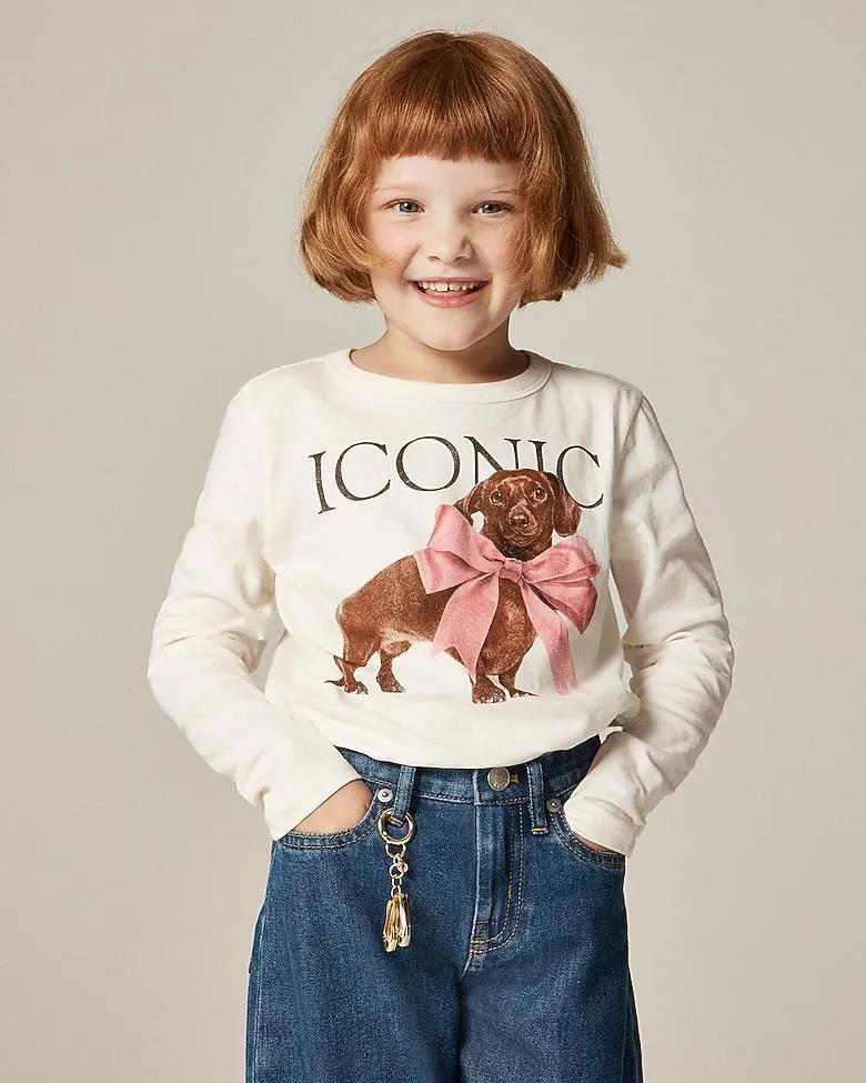 Girls' long-sleeve dachshund graphic T-shirt