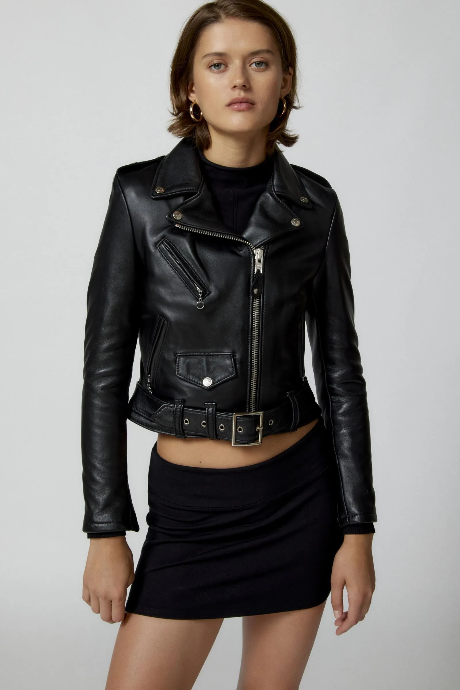 Schott Perfecto Leather Cropped Moto Jacket