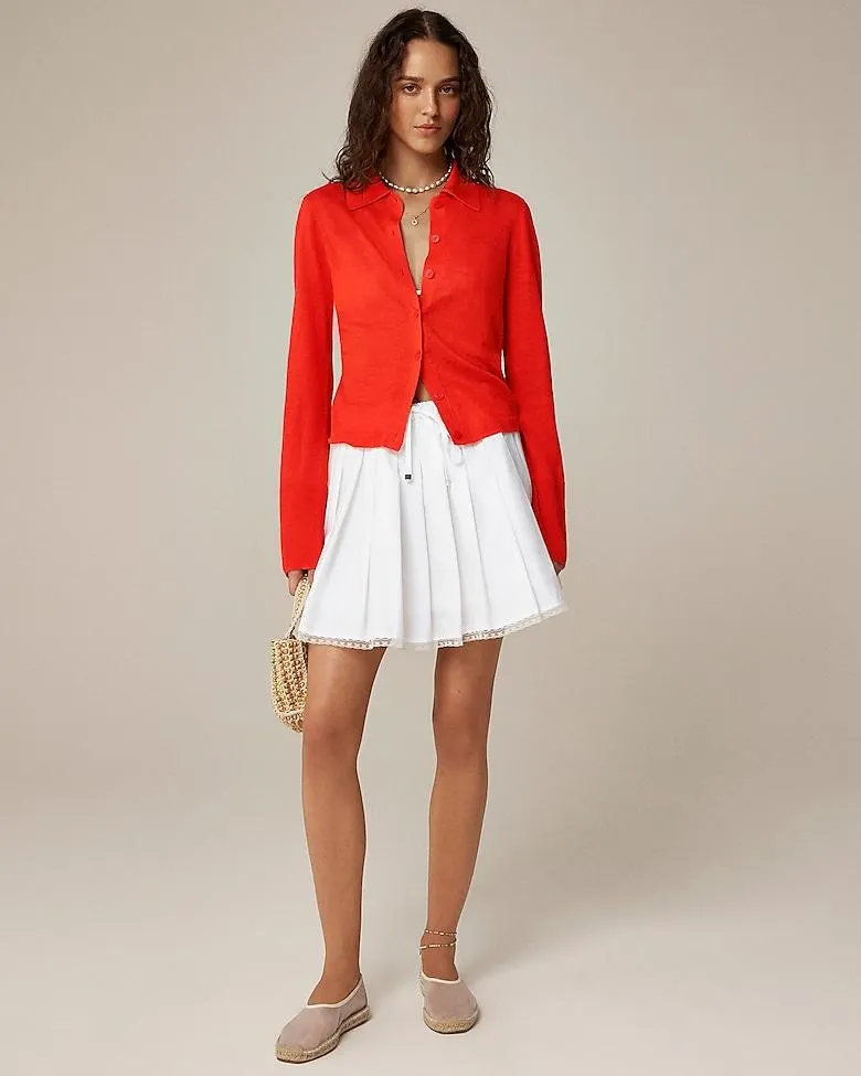 Collared button-up sweater in linen