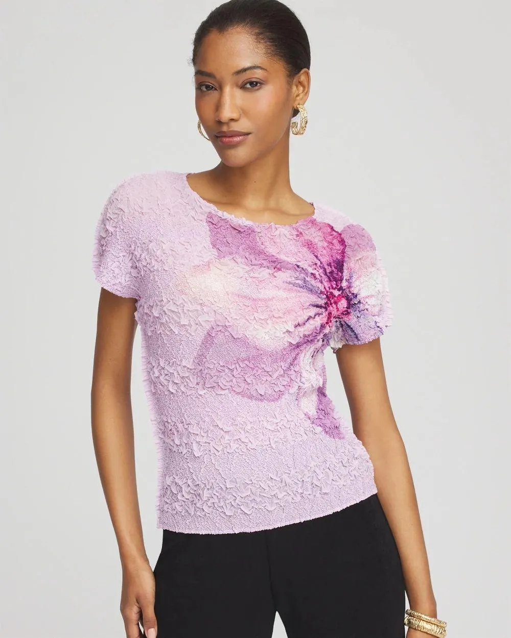 Travelers ™ Collection Tropical-Floral Textured Top