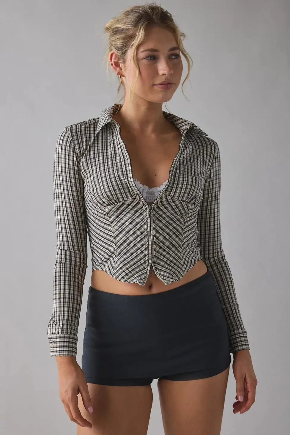 Silence + Noise Hailey Zip-Up Slim Shirt