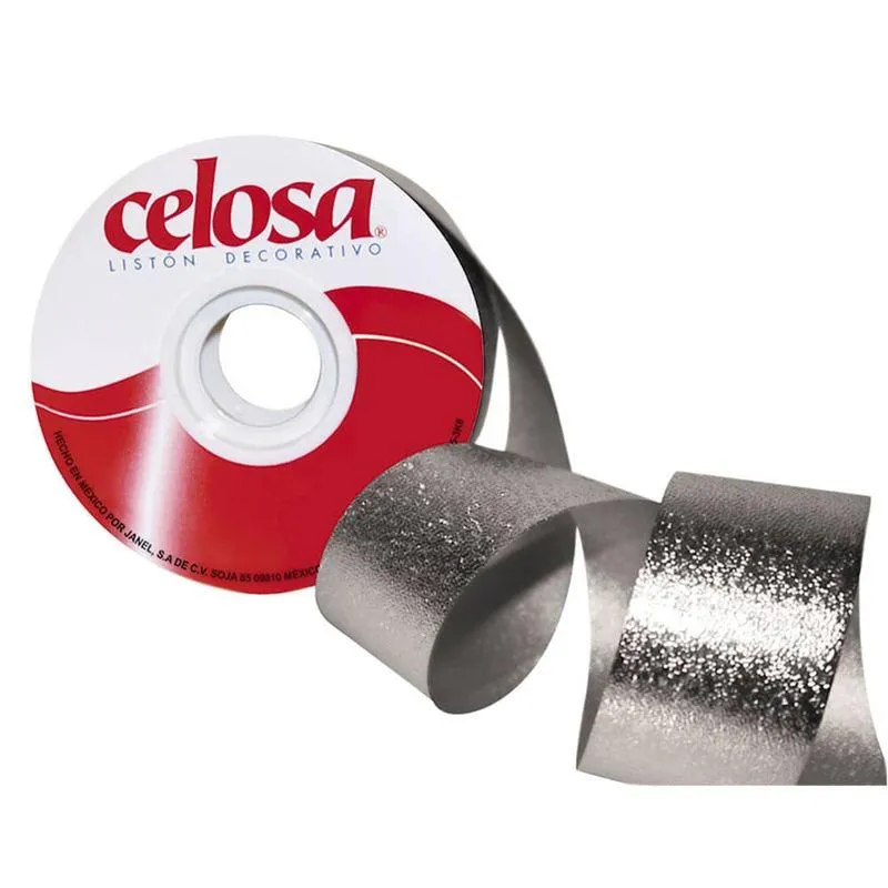 Cinta para Moño Número 9 Metálico Partidor 40 m Plata de .22 Celosa
