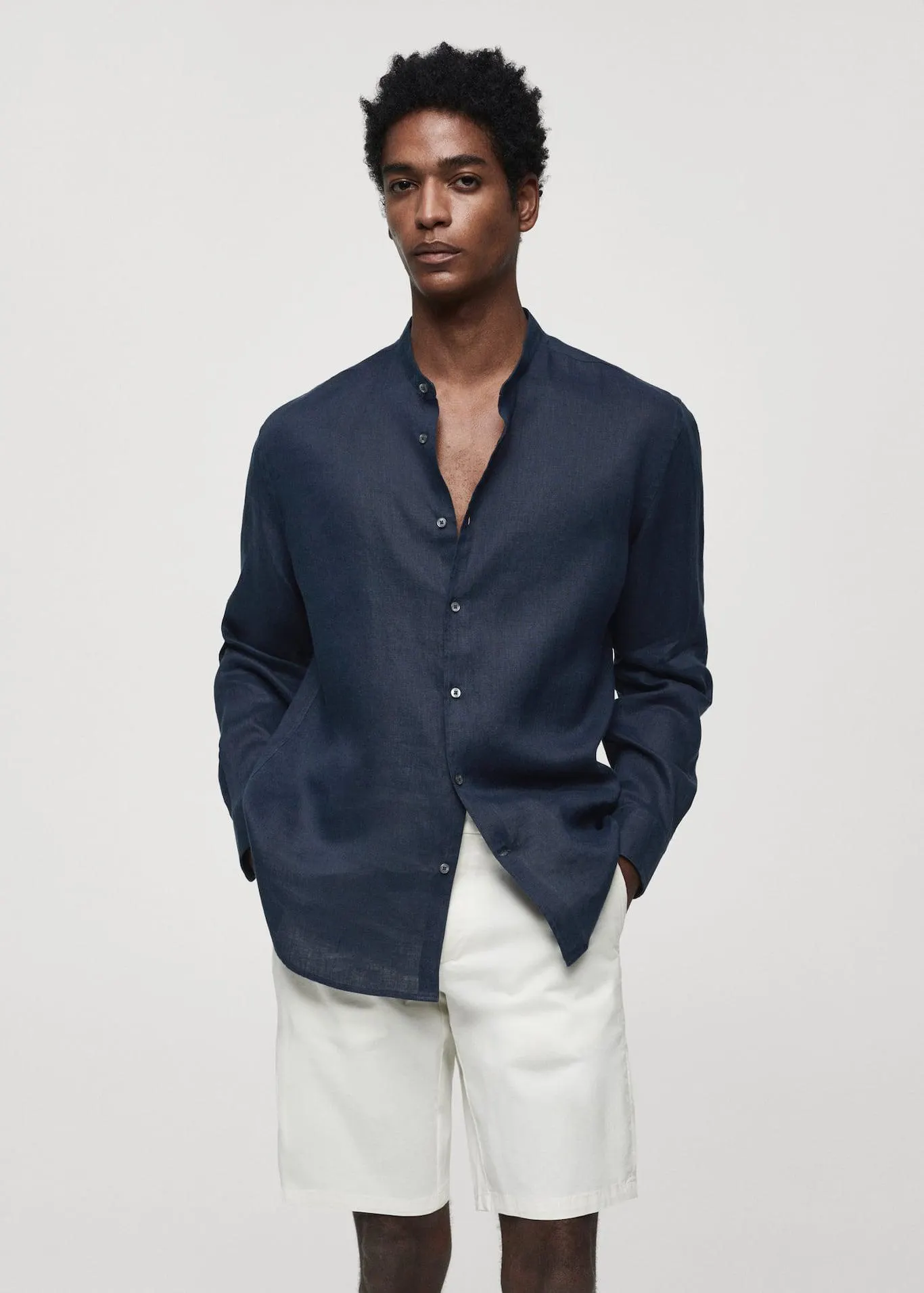 Camisa 100% lino cuello mao