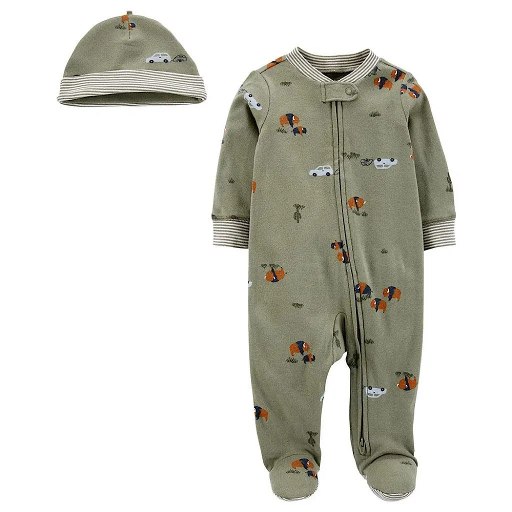 Mameluco y gorro Carter’s verde olivo para bebito