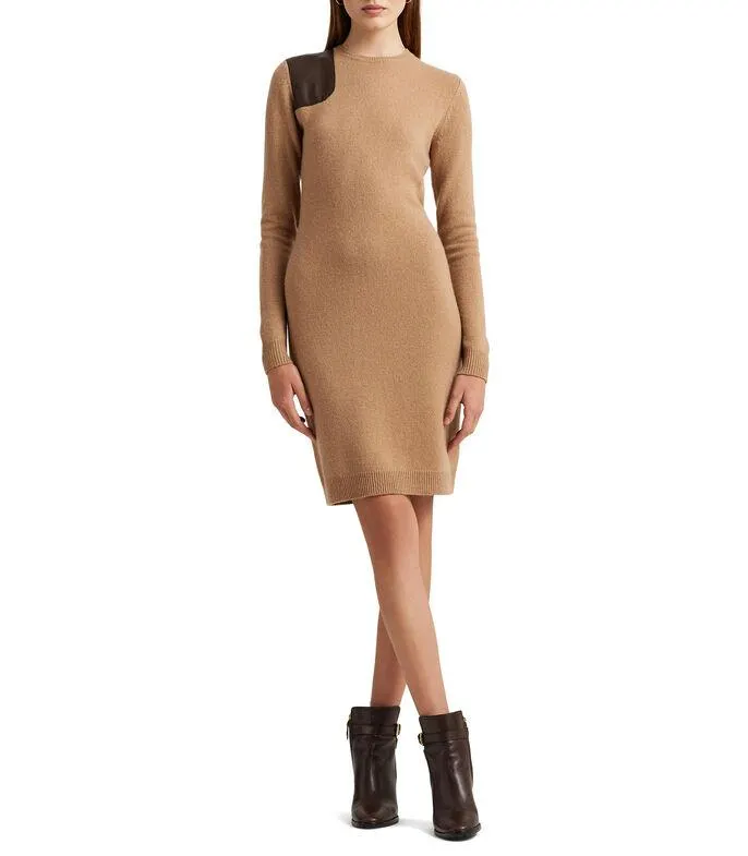 Vestido mini de manga larga canalé Mujer