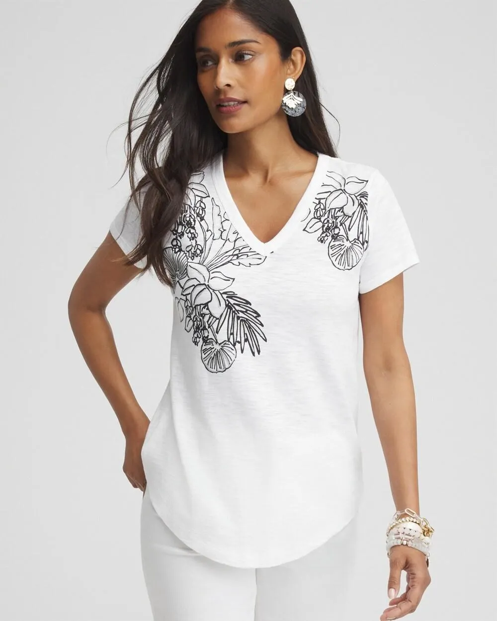 Placed Floral Cap Sleeve Tee