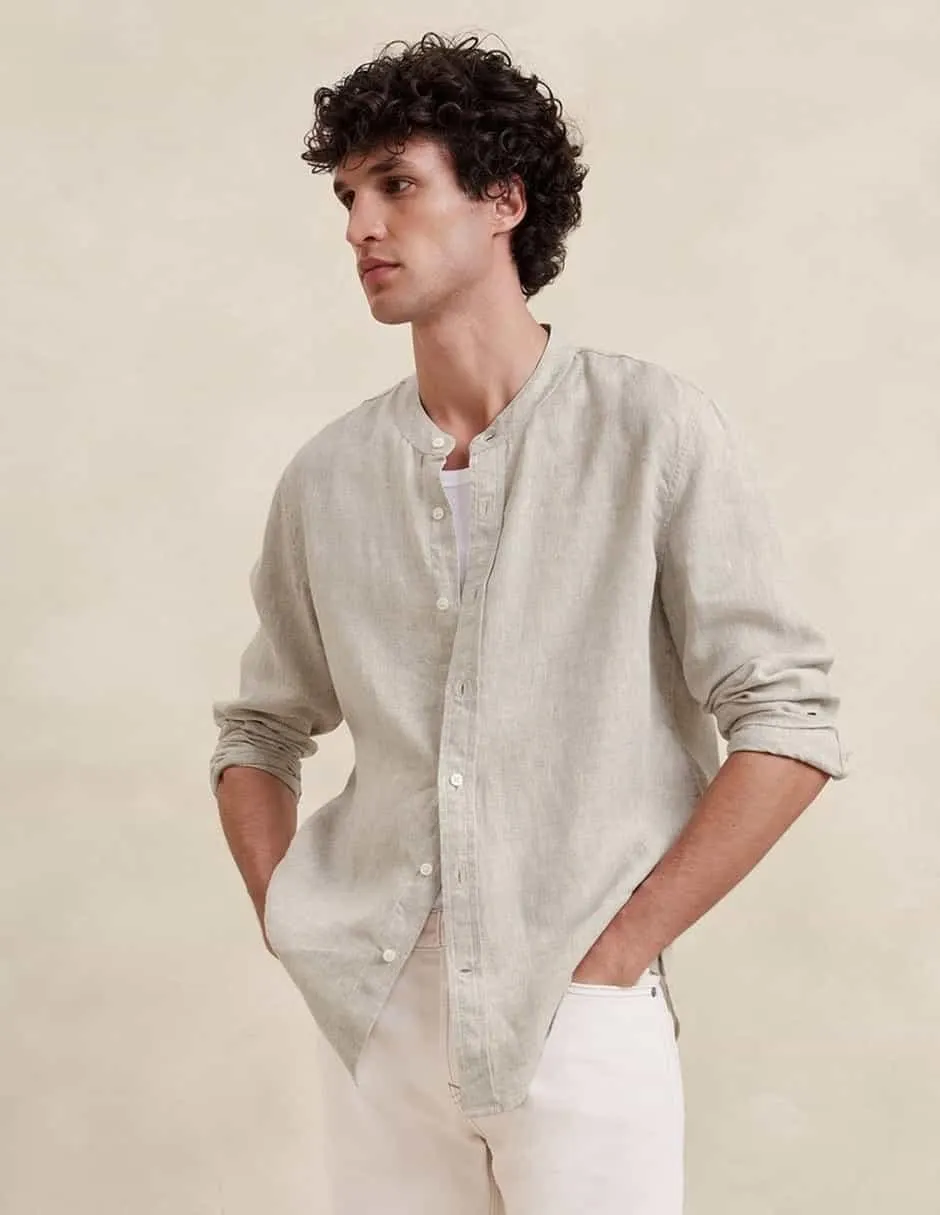 Camisa casual de lino manga larga para hombre