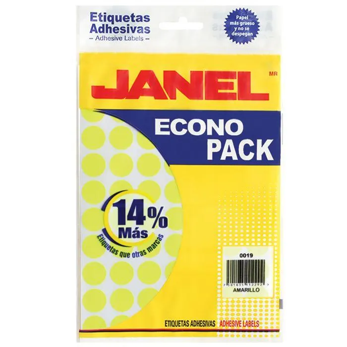 Etiqueta Amarillo Fluorescente Janel Econopack, Varios Modelos