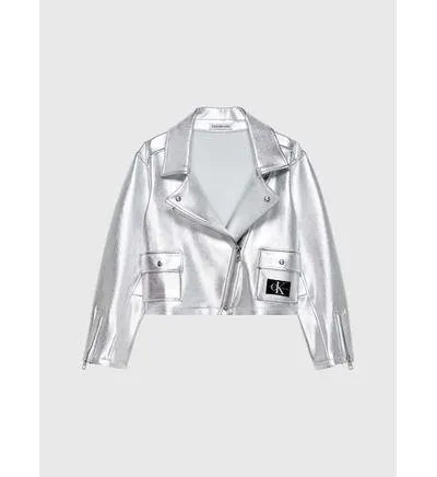 Chamarra Calvin Klein Biker Niña Plateado