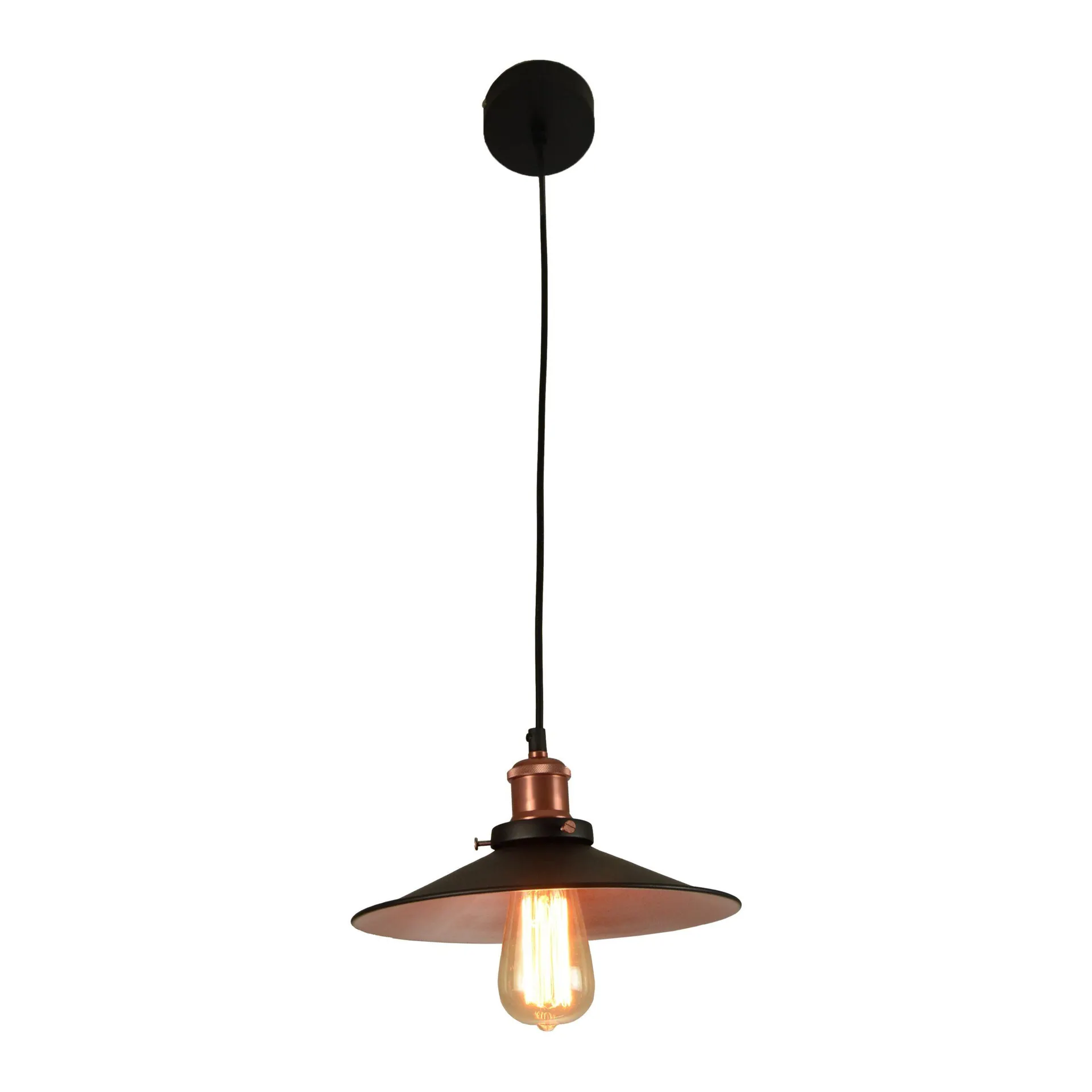 Lámpara colgante vintage color cobre y base negro