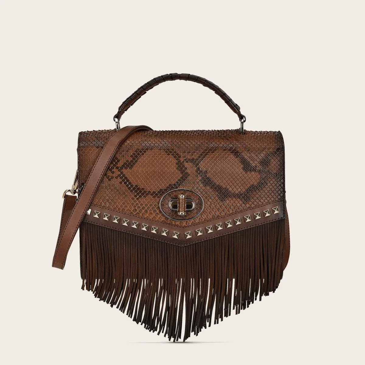 Bolso en piel de pitón con flecos