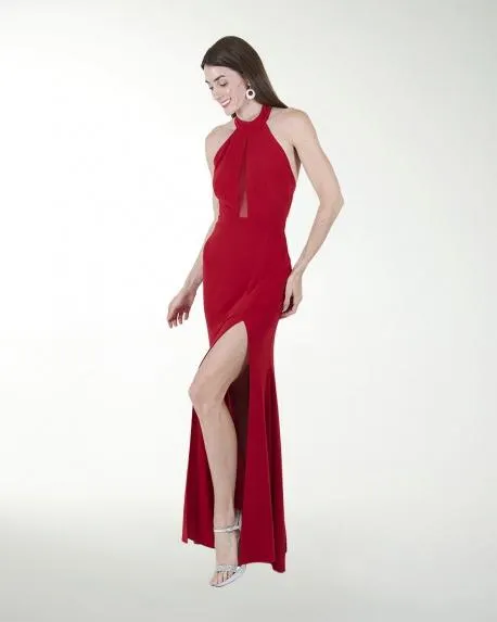 VESTIDO CL HALTER CON TRANSPARENCIA