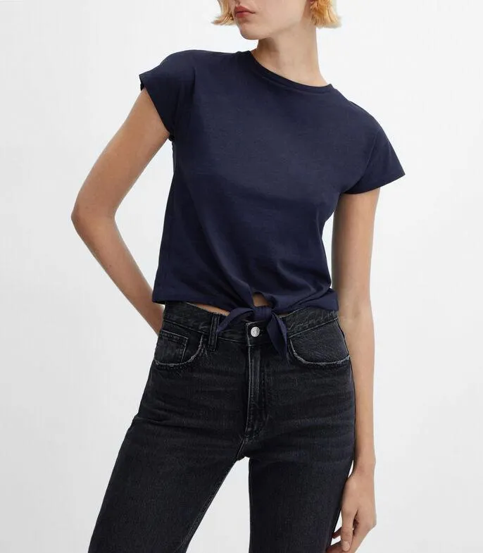 Playera de cuello redondo y manga corta lisa Mujer