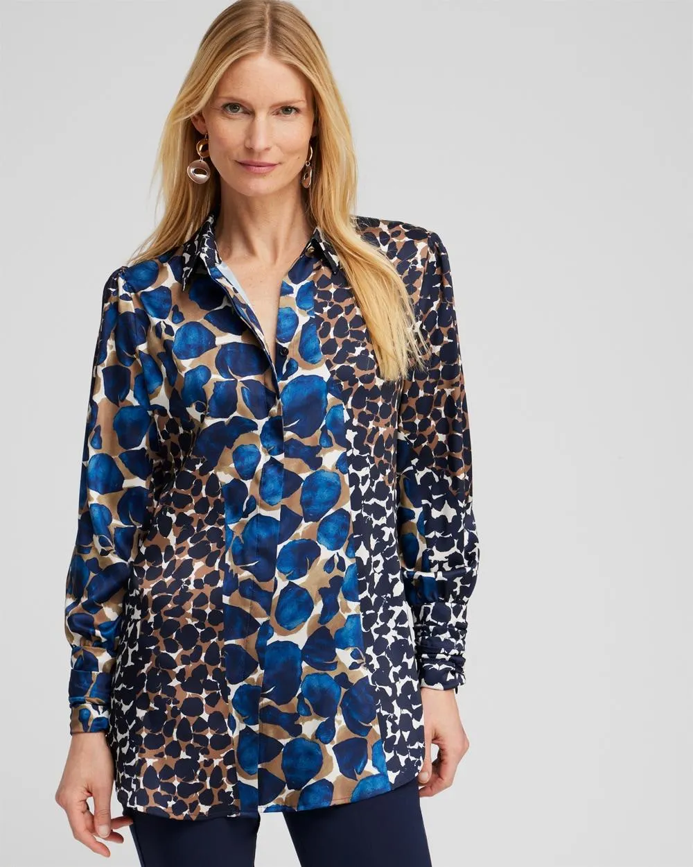 Ruched Cuff Mosaic Print Tunic
