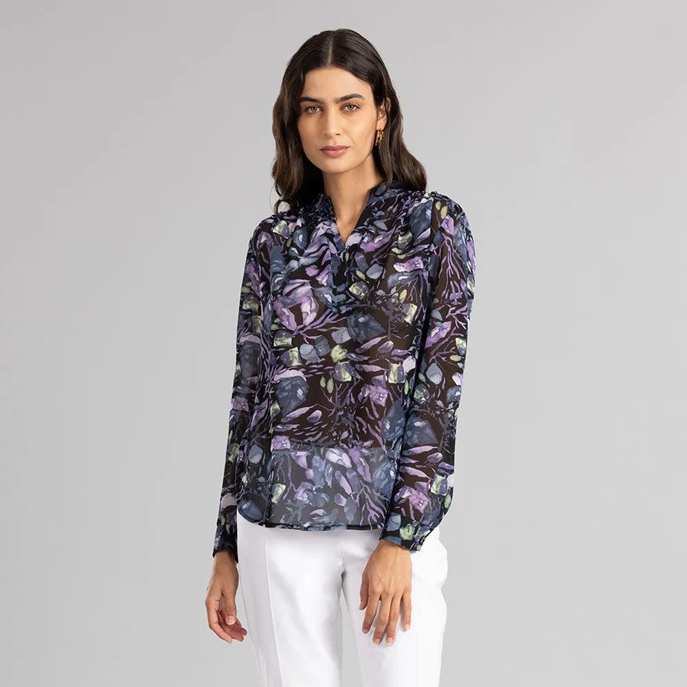 Blusa Floral Transparencia Cuello Alto