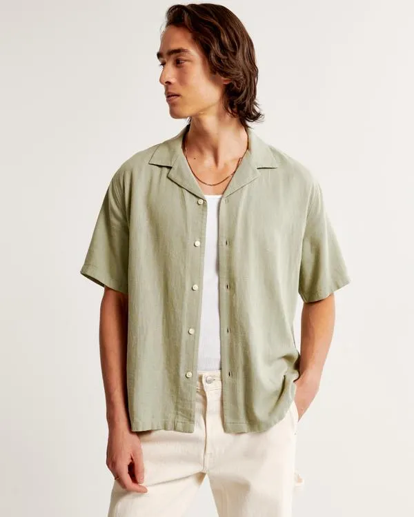 Camp Collar Linen-Blend Shirt