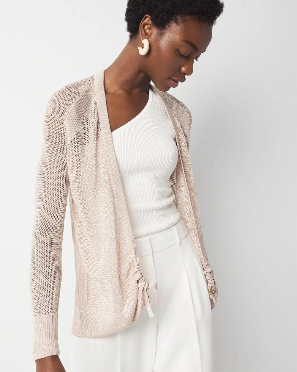 Mesh Cinched Cardigan Sweater