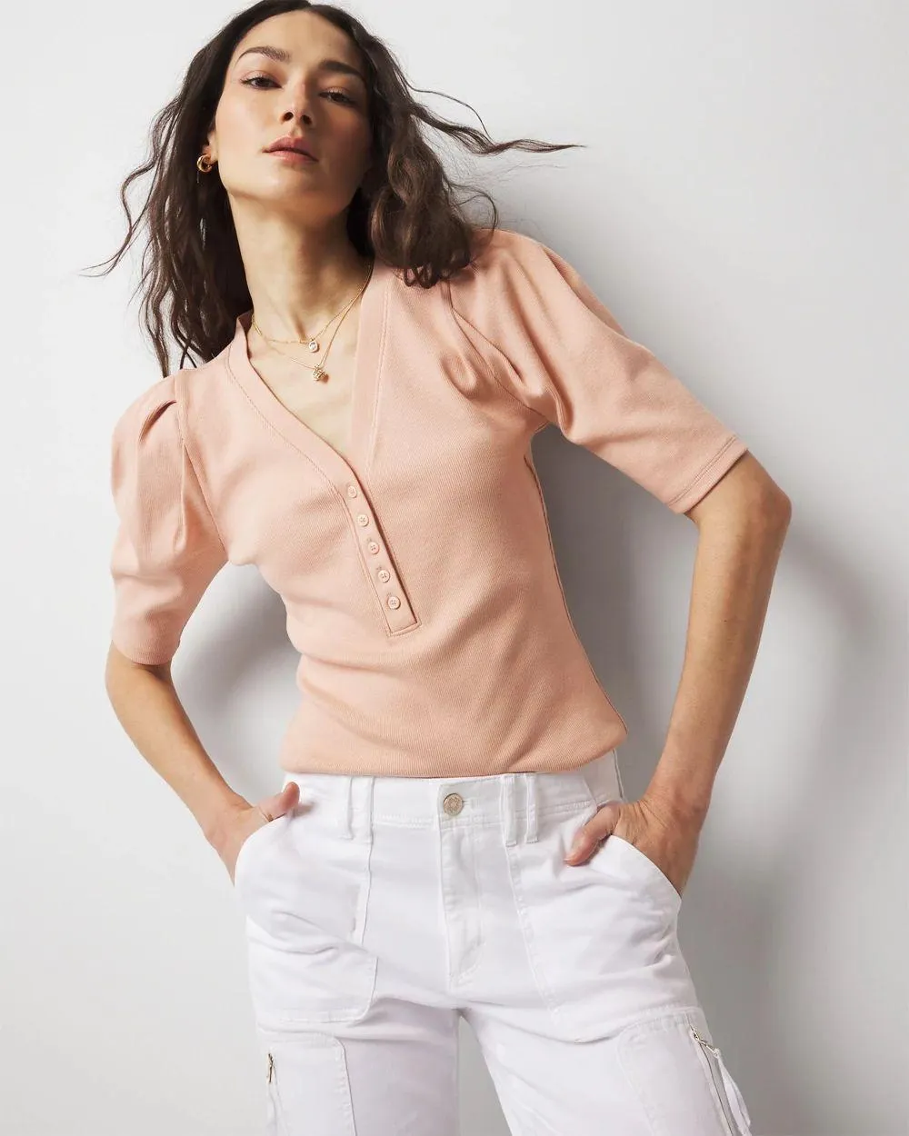 WHBMFORME ™ Ribbed Stretch Henley Top