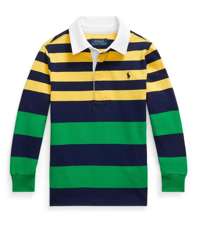 Playera Tipo Polo Manga Larga a Rayas Niño