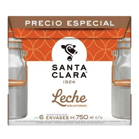 Leche Santa Clara Deslactosada 6 Piezas de 750 ml c/u