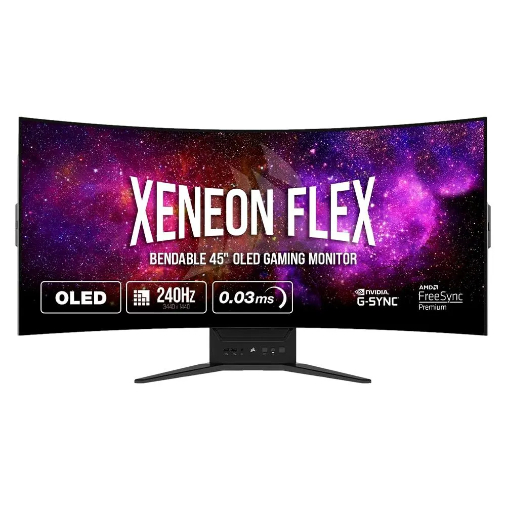 Monitor Gamer Corsair XENEON FLEX 45WQHD240 / Pantalla flexible OLED WQHD (3440 x 1440) / 45” / 240 Hz / GtG de 0.03ms / NVIDIA® G-SYNC / AMD FreeSync™ Premium / Black / CM-9030001-NA