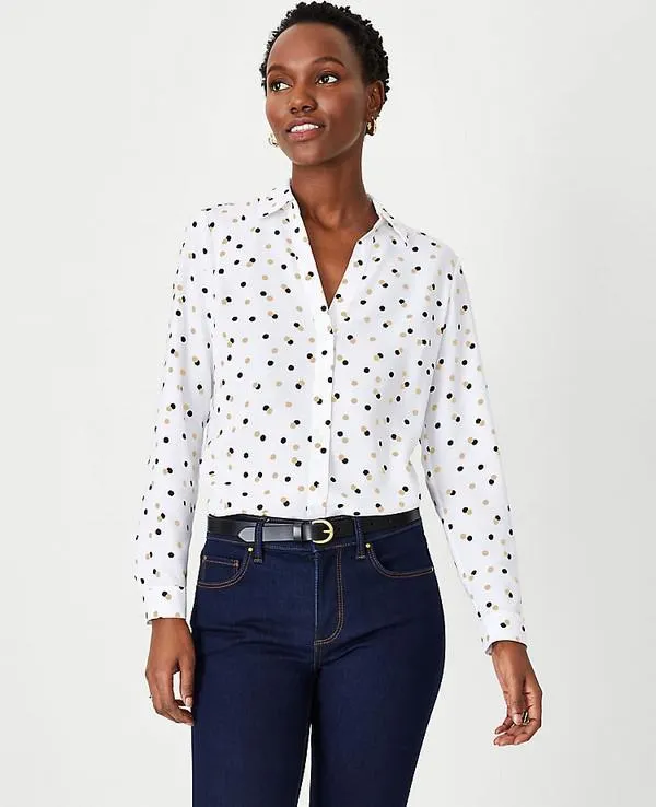 Camisas Ann Taylor Dotted Essential Blancos | 416529-RUT