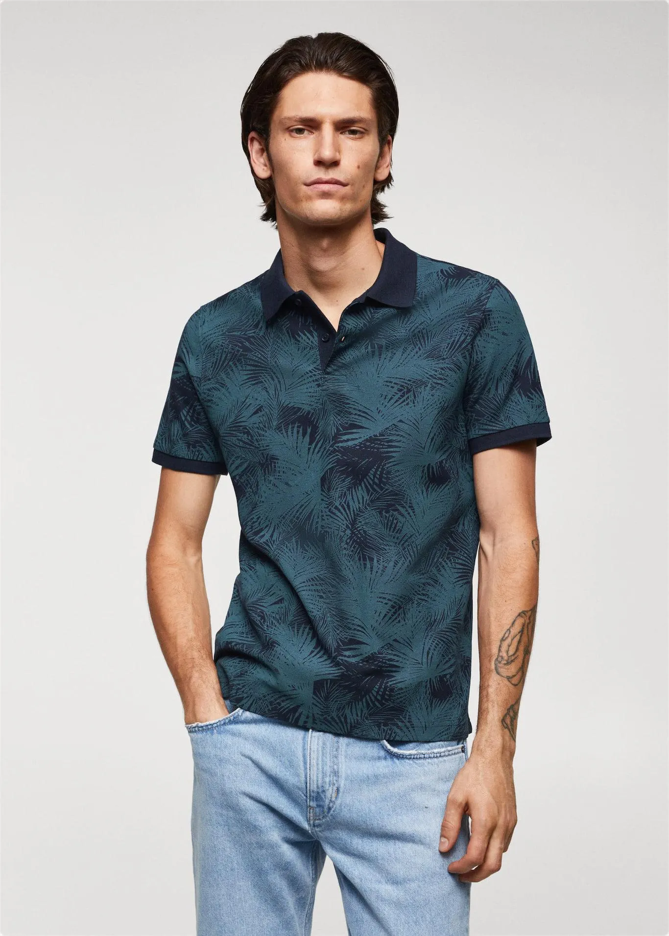 Palm print polo shirt