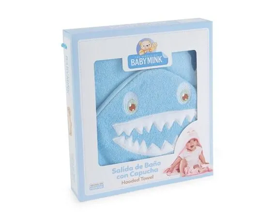 Salida de baño con capucha y bordado de animales (Tiburón)