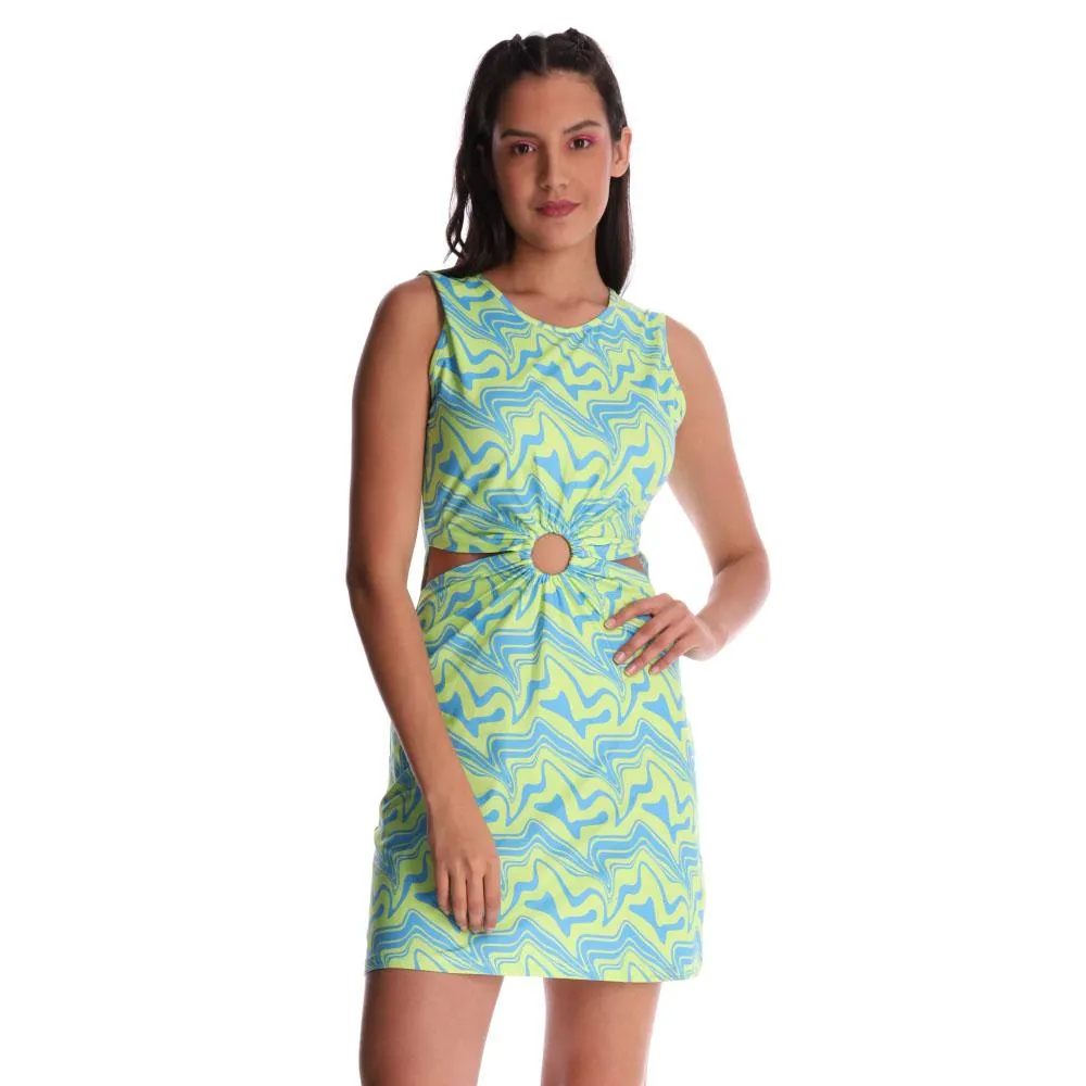 Vestido Dama Cuello Redondo Sin Mangas Abertura Red Sky