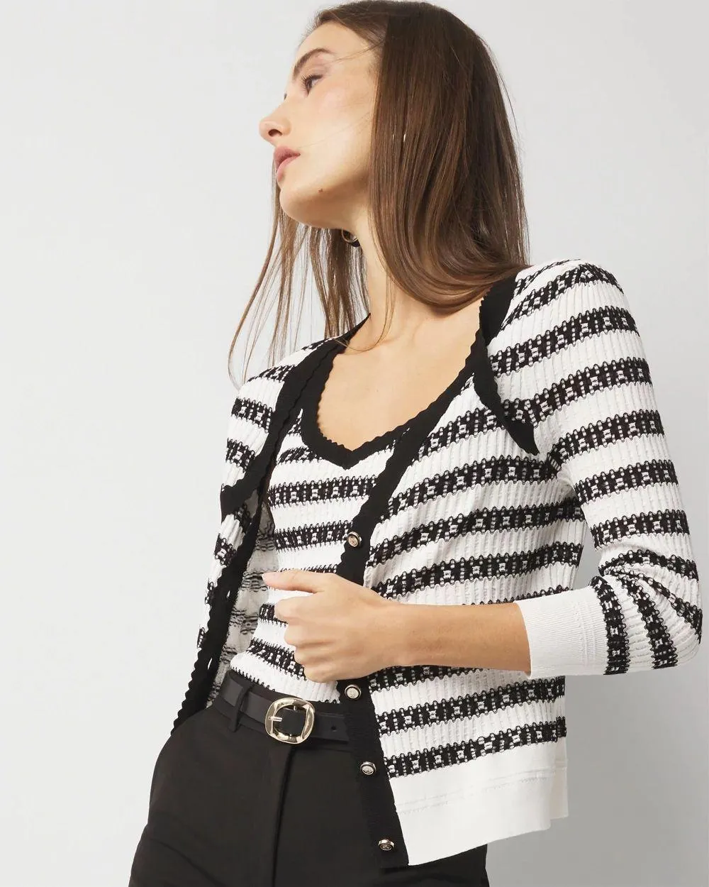 Textured Striped Sweater Cardigan