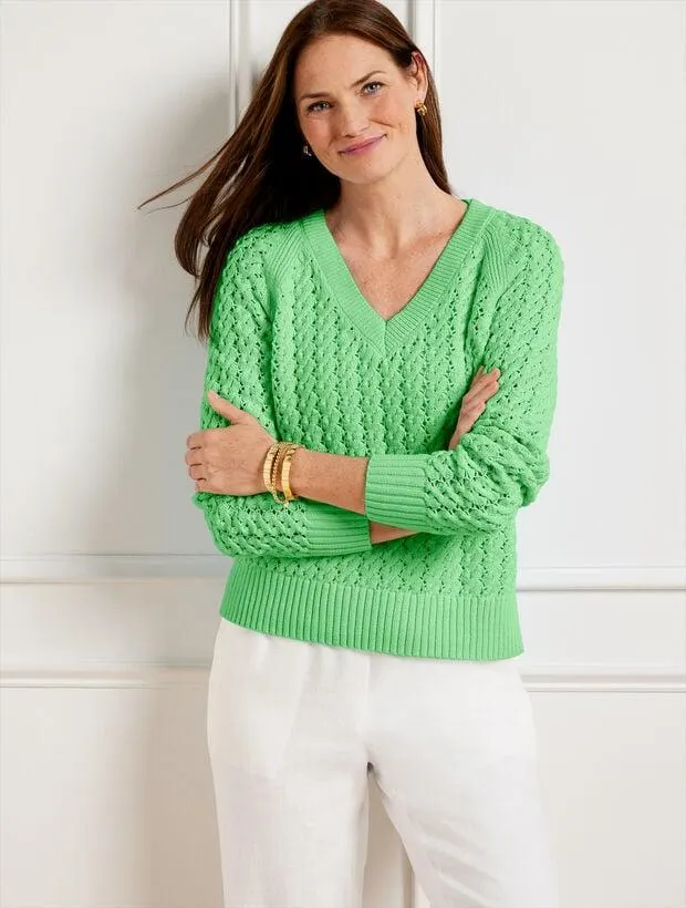 Open Stitch V-Neck Sweater