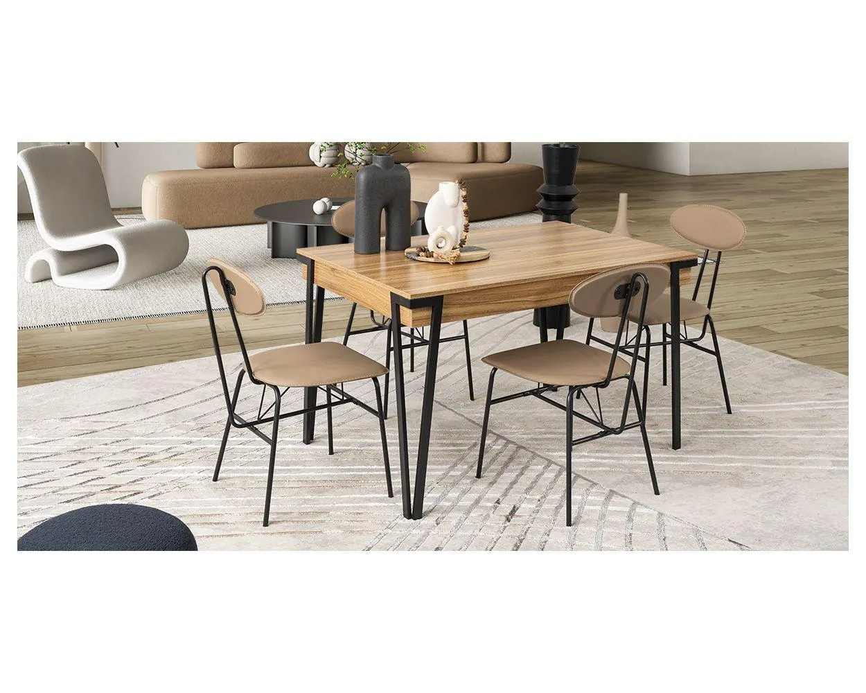 Comedor Rectangular Wally PL Beige 5 Piezas