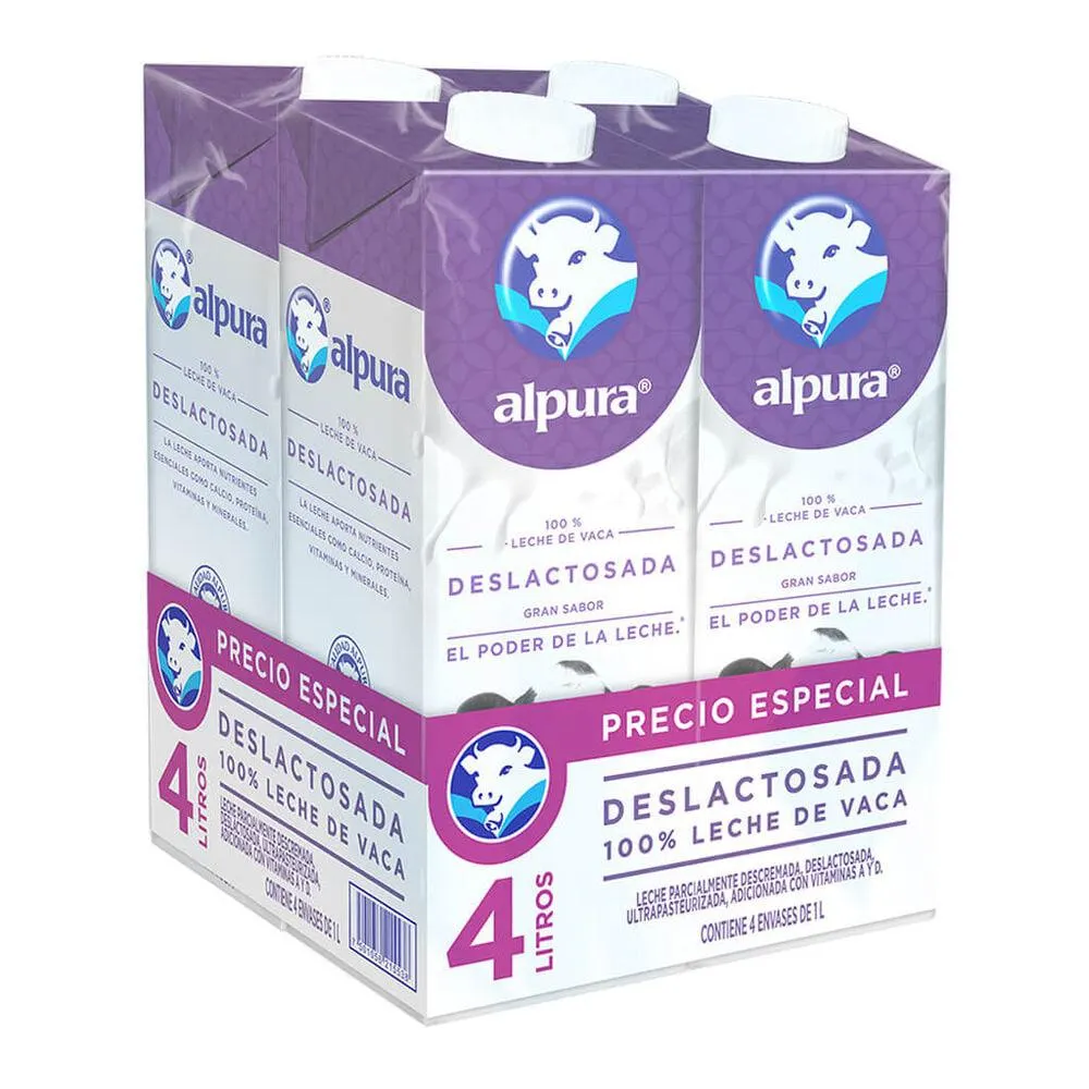 Leche Alpura Deslactosada 1 Paquete con 4 piezas de 1 lt c/u