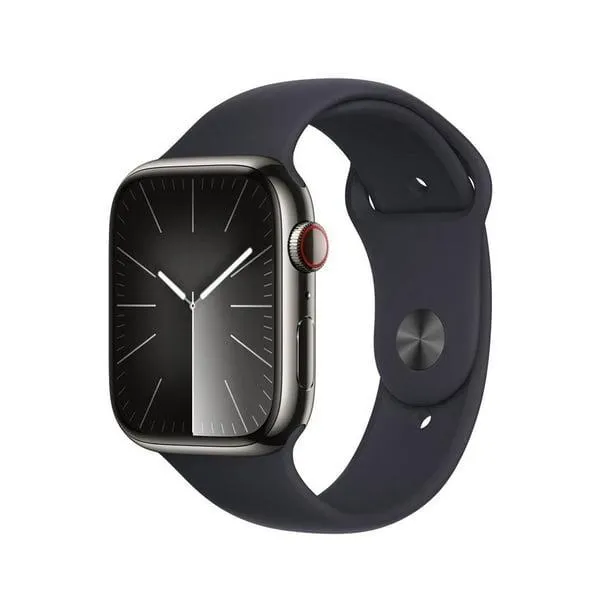 Smartwatch Apple Series 9 (GPS + Cellular) Caja de acero inoxidable Gris 45MM correa deportiva Negro talla S/M