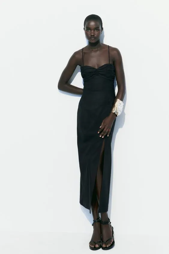 VESTIDO MIDI CON LINO