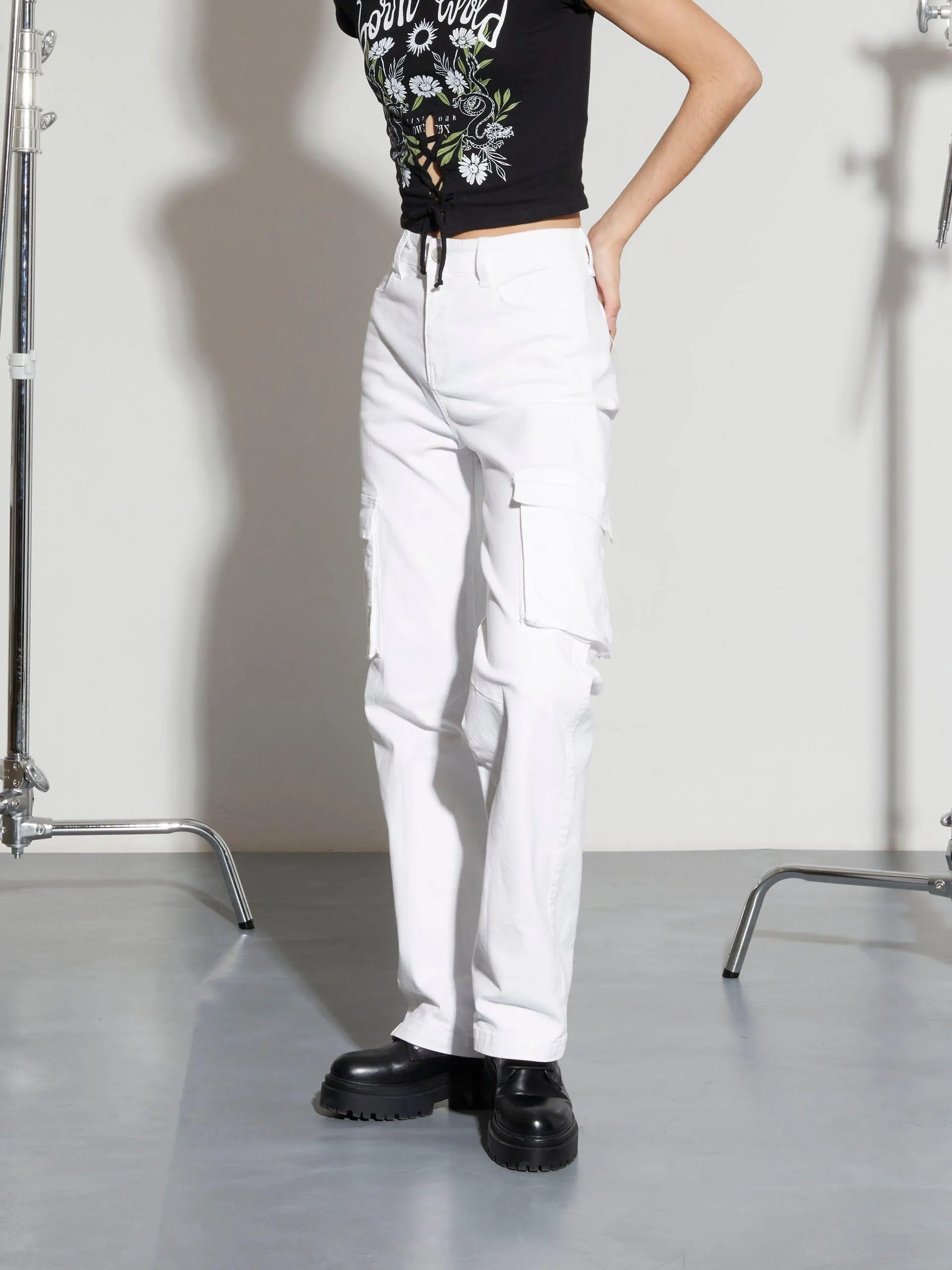 Pantalón Cargo de Mezclilla Blanco