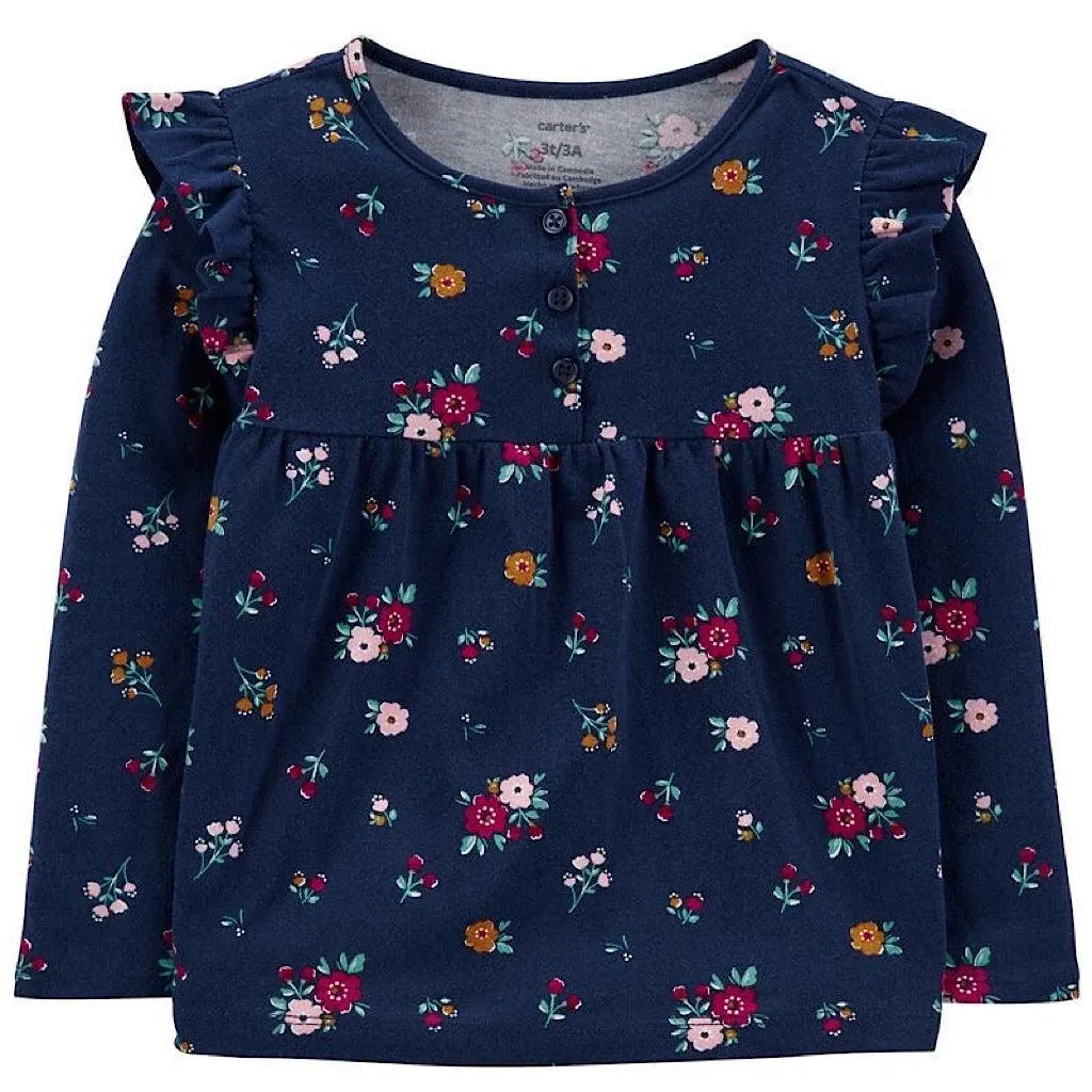 Blusa Carter’s florar con olanes azul niña preescolar
