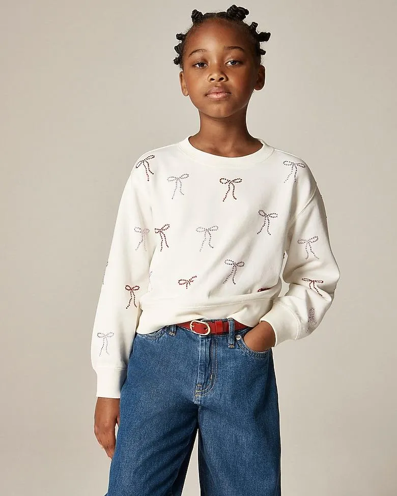 Girls' hotfix bow crewneck sweatshirt in terry