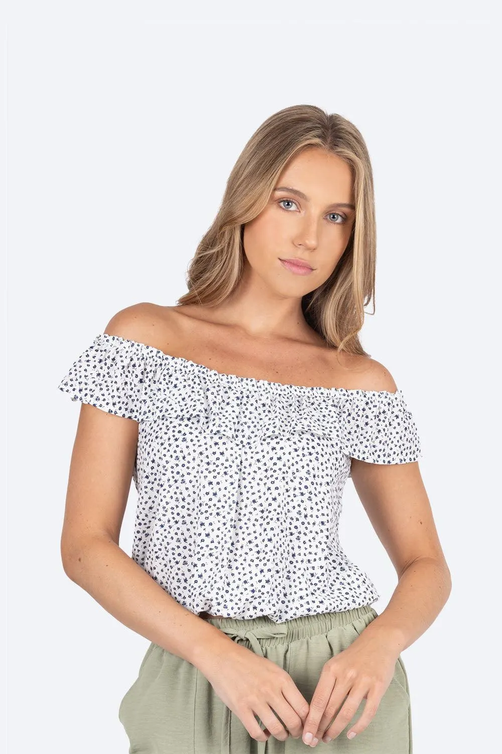 Blusa estampada hombros descubiertos