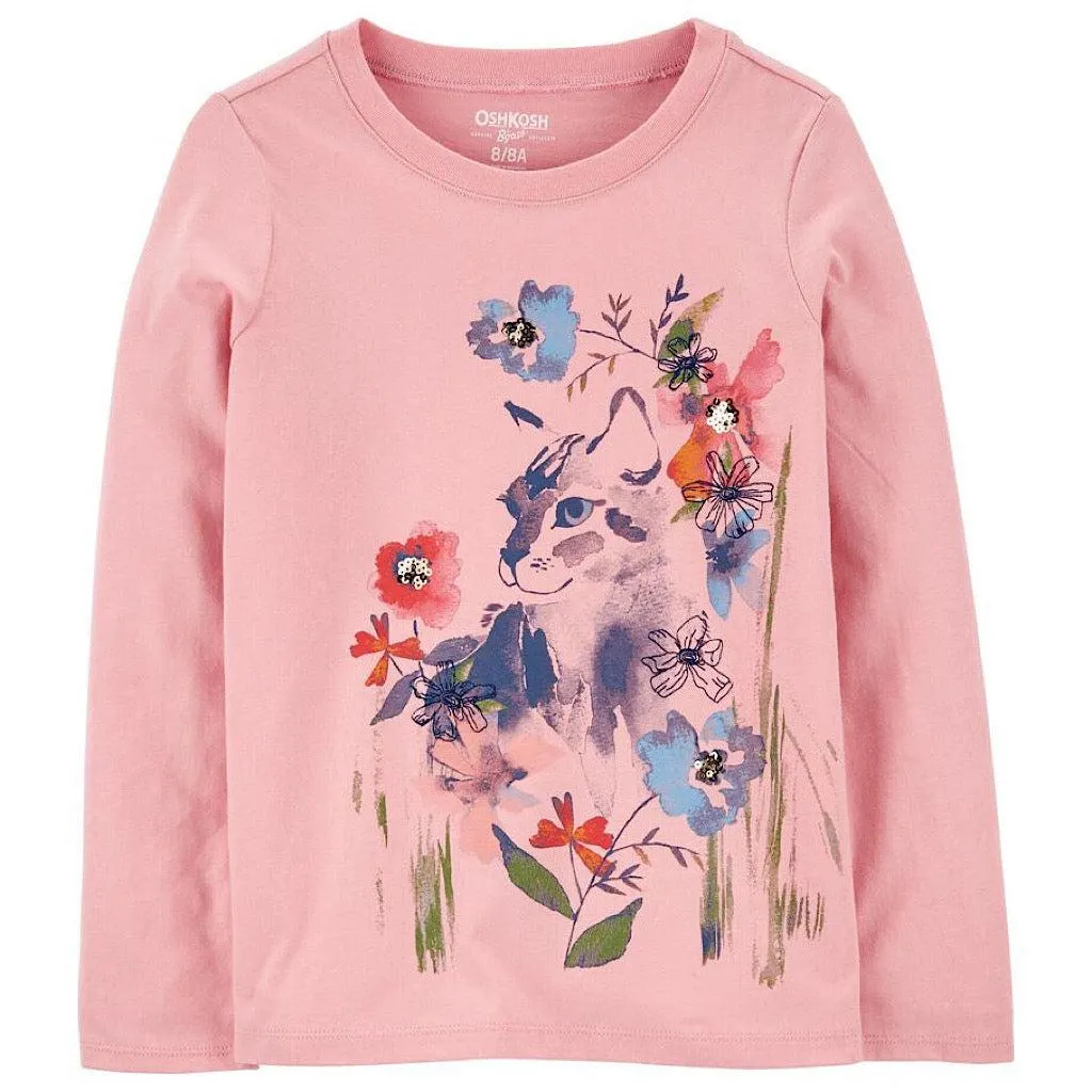 Playera Oshkosh manga larga gato niña