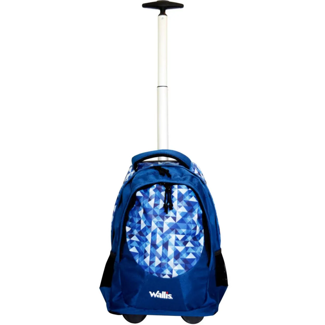 Mochila con ruedas y jaladera abatible, cuadros azul