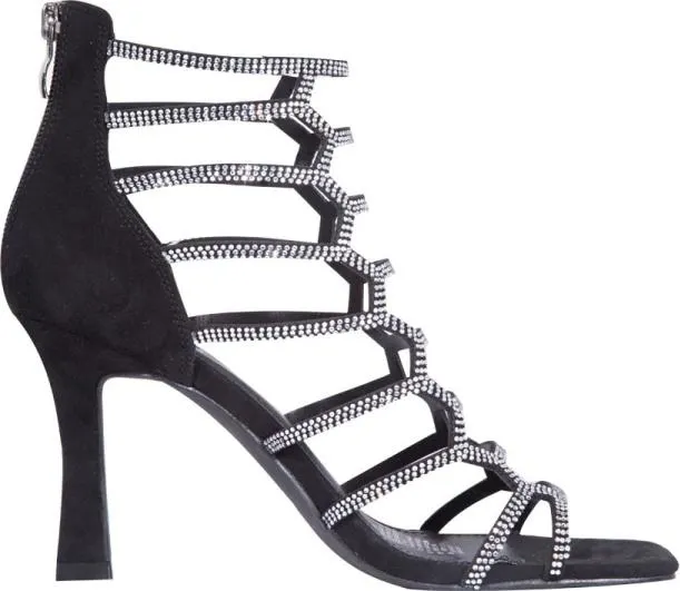 sandalia tacón delgado con pedrería