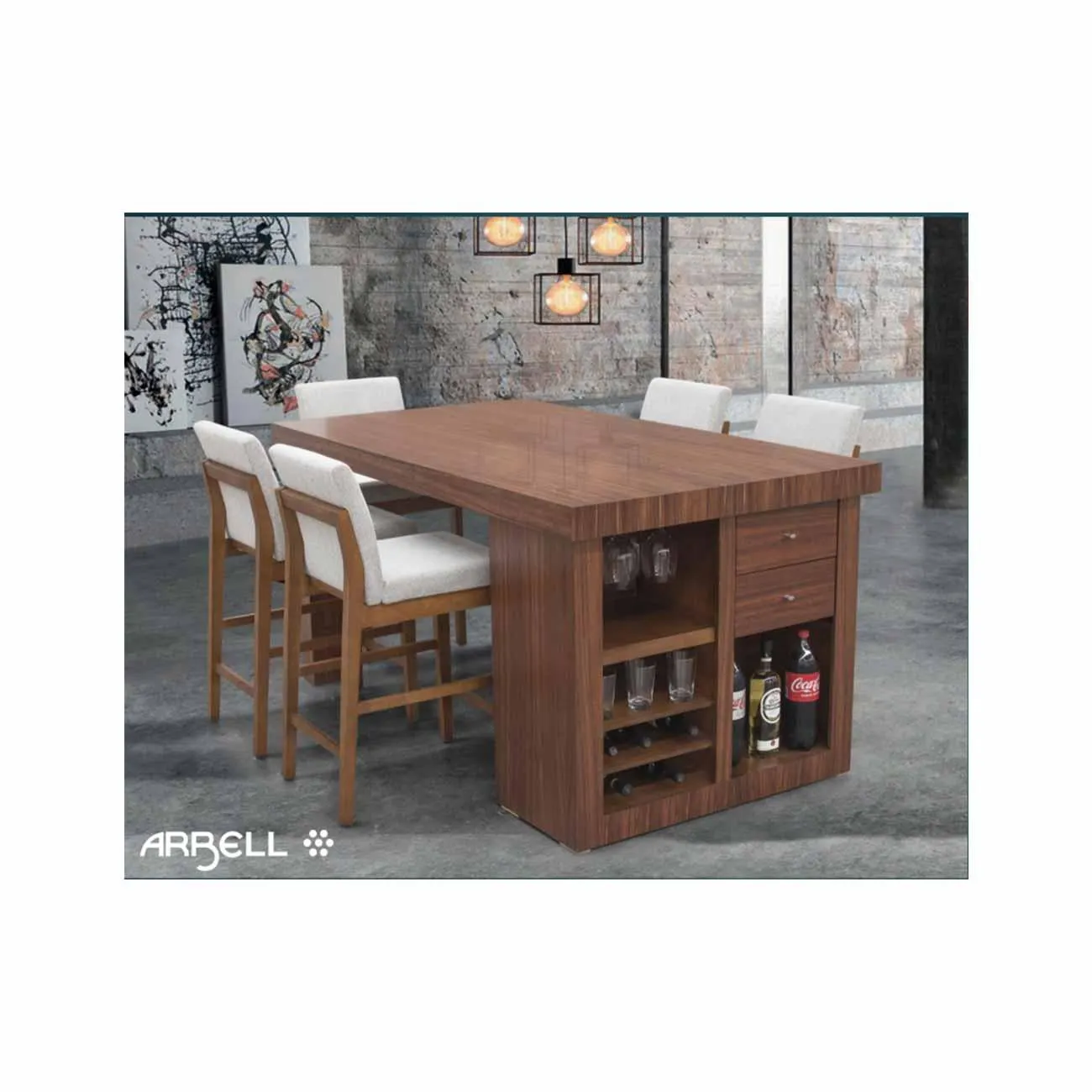 Comedor Vallarta con alacena y 5 bancos tapizados