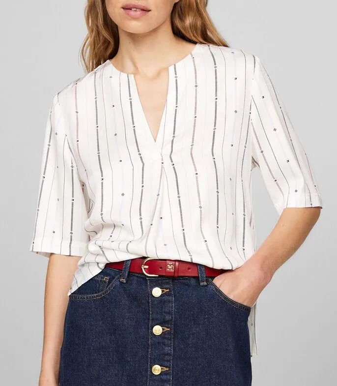 Blusa con rayas de manga corta Mujer
