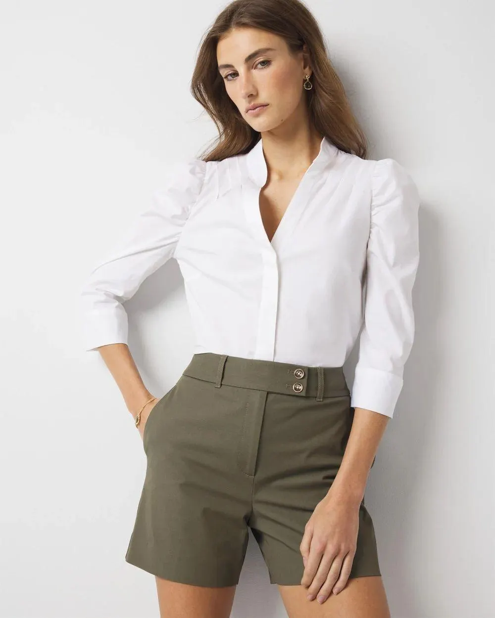 Ruched Sleeve Poplin Blouse